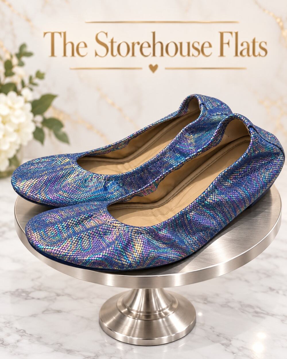 The Storehouse Flats Iridescent Blue Leather Ballet Flats Size 11